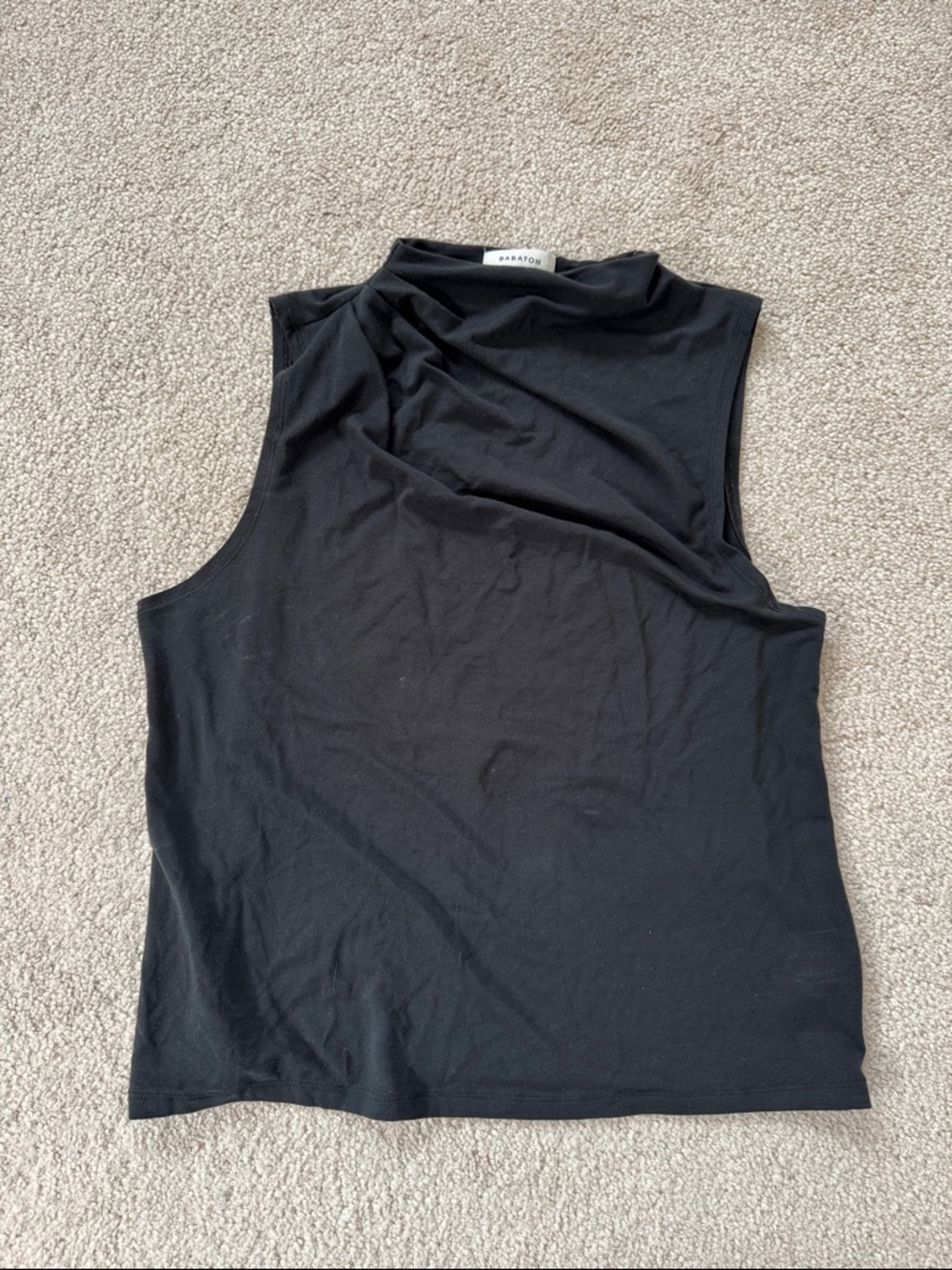 Babaton Aritzia Boardroom Top Draped Jersey Cowl Neck Sleeveless Top Black SzM